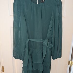 Express Green Long Sleeve Tiered Dress